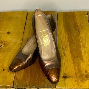 Women’s Two-tone copper colored Ferragamo Pumps, Size 7 1/2 AAA